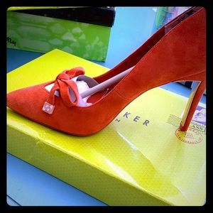 Brand new Ted Baker red suede tie bow pumps